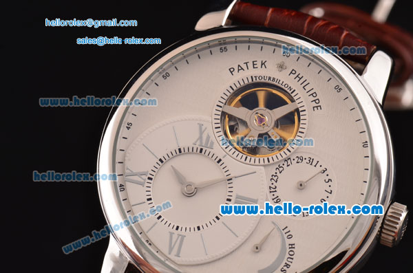 Patek Philippe Complications ST22 Automatic Steel Case with Brown Leather Strap and White Dial - Blue Hands - Click Image to Close